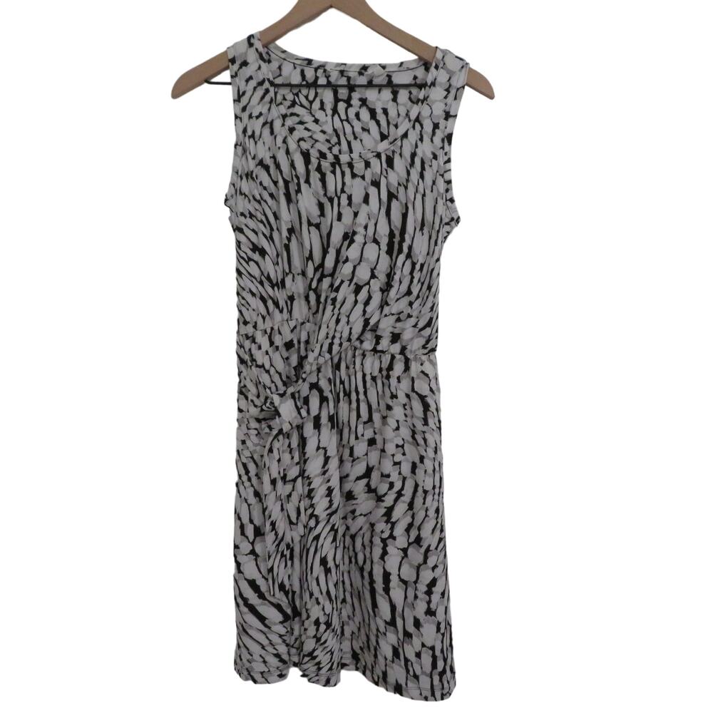 Athleta Womens Sz S Black White Printed Sweet Saturday Dress Faux Wrap Dress